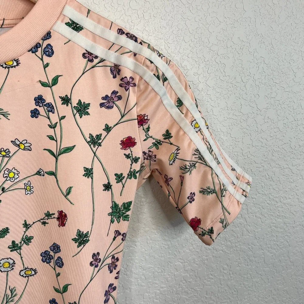 Adidas Floral Bodysuit Women's Size XS Pink Short Sleeve Casual Snap Closure - Picture 4 of 10